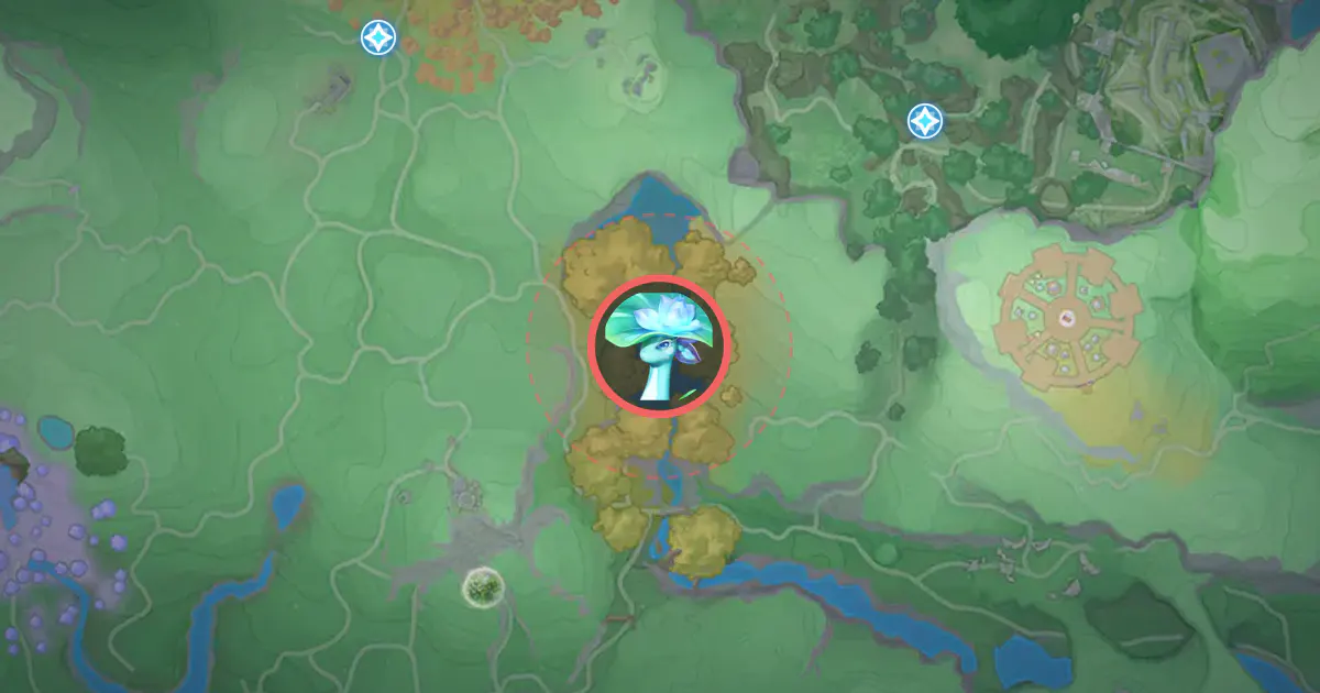 Alpha Leafy’s location on the Idyll map, in The Mistwoods