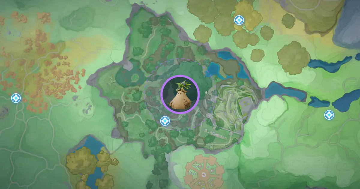 Omega Tuckin’s location on the Idyll map, in The Mistwoods