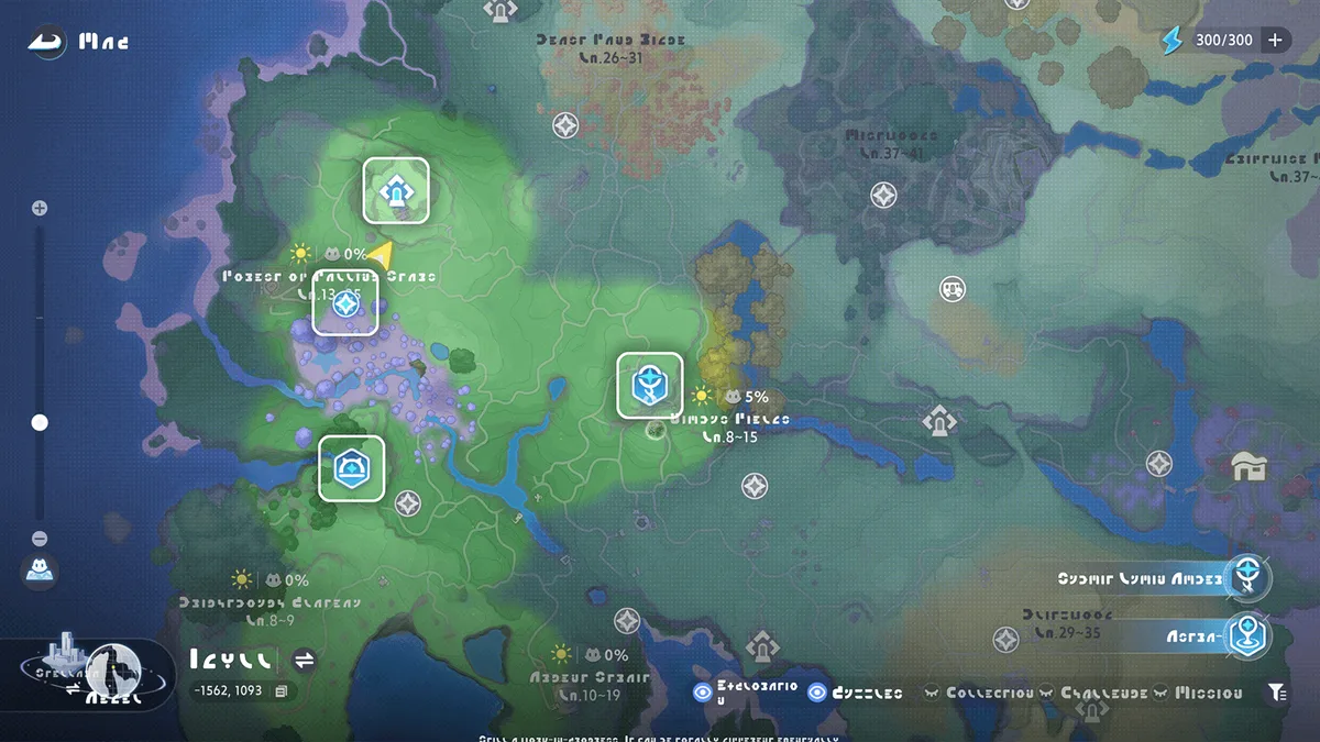 The map of Idyll with several blue teleport icons across the starting region’s areas