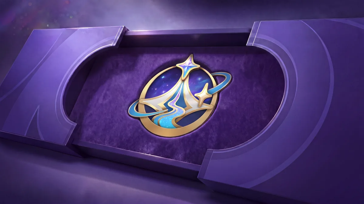 A golden badge resting in a purple case: in-game loading screen