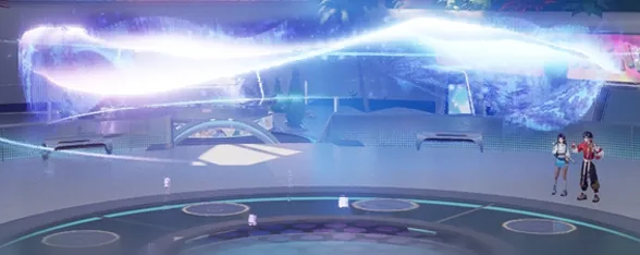 The Polaris Institute hall, crossed by a large holographic projection: in-game map preview